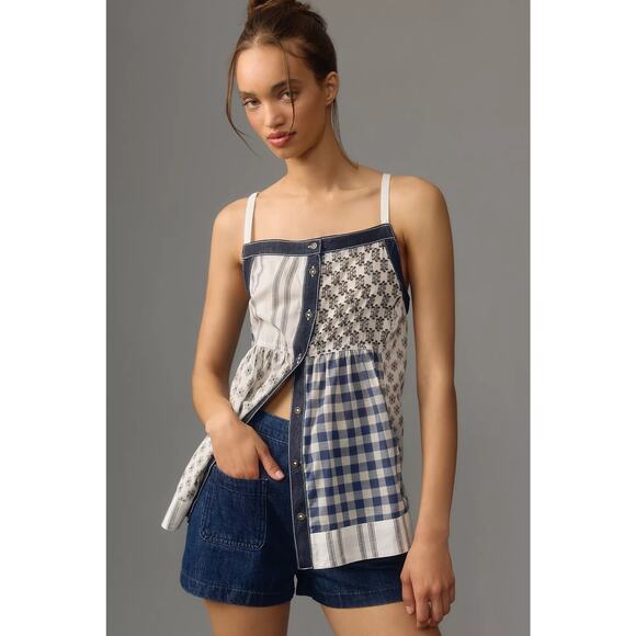 Pilcro Womens Plus Patchwork Button-Front Apron Tank Cottagecore Babydoll Sz 3X - Picture 2 of 9